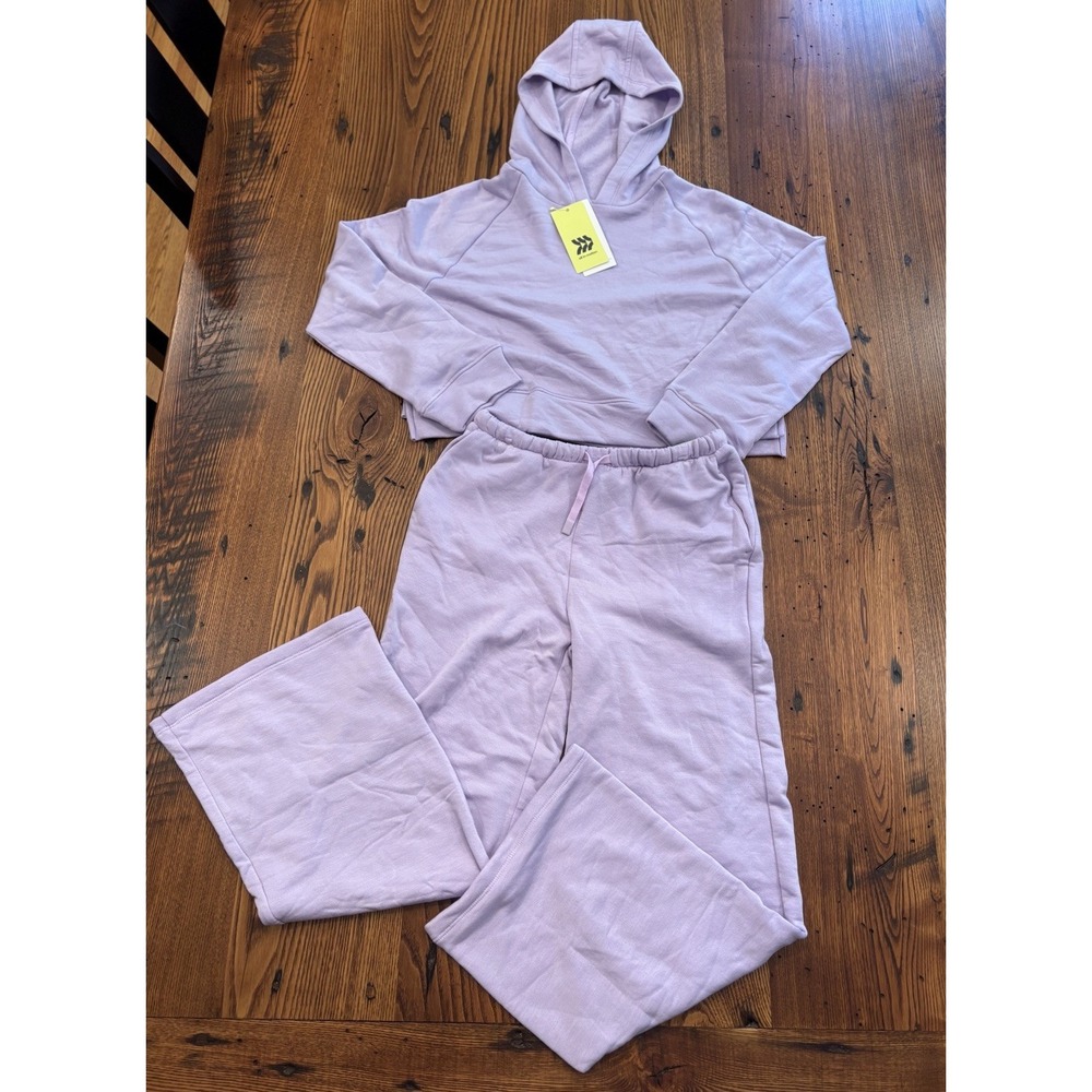 All in Motion Girls S 6/7 Purple Pullover Cropped Hoodie and Wide Leg Pants NWT
